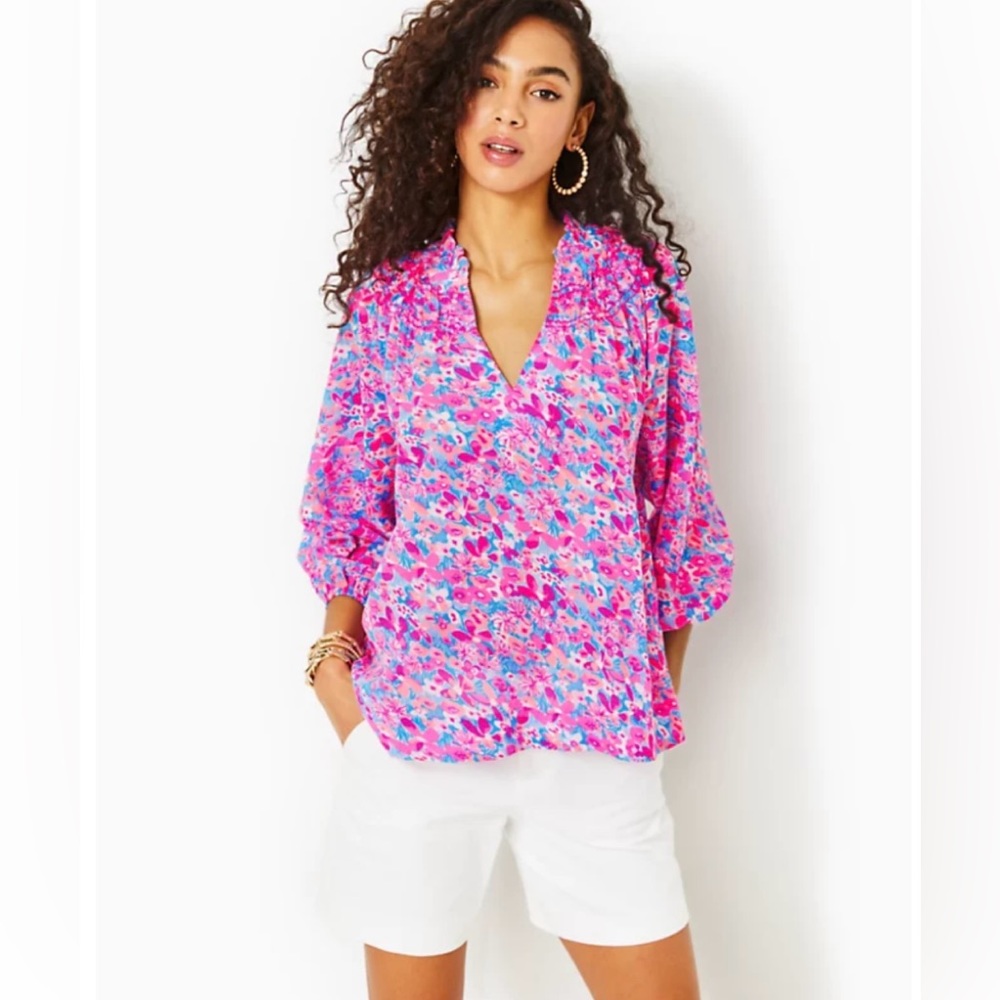 Lilly Pulitzer Lourdes 3/4 Sleeve Cotton Blend Top